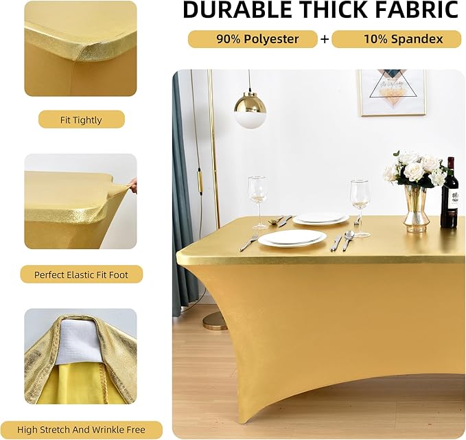 ZarzaaSik 10-Pack 8ft Spandex Table Covers for Rectangle Folding Tables - Washable Elastic Tablecloth - Ultimate Fitted Table Protector for Parties, Trade Shows, Banquet, and Wedding