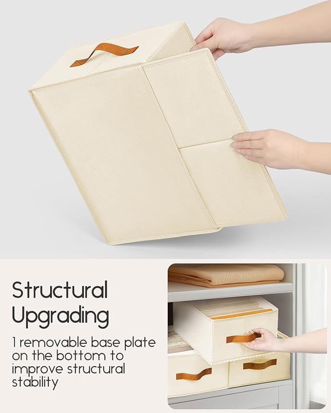 Closet Organizers and Storage - Fabric Clothes Organizer with Handles, Foldable Jeans Organizer for Clothes, Drawer Organizer for Shirts, Bra, Sweater, Scarf, 8 Pack, Beige