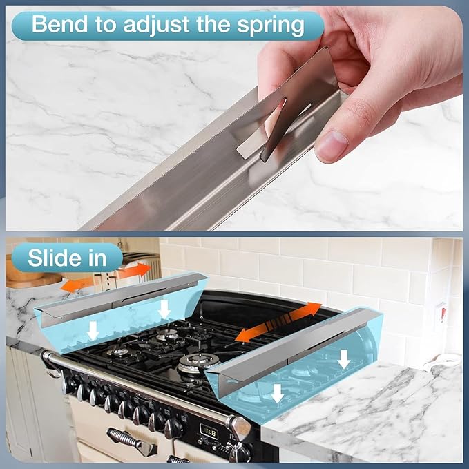 Eveanro 2PCS Kitchen Stove Counter Gap Covers, Stainless Steel Gap Cover, Cooktop Trim Kit, Stove Gap Guards, Oven Gap Filler, Heat Resistant & Effectively Protect Stove Gap Filler 16.5-33inch Silver