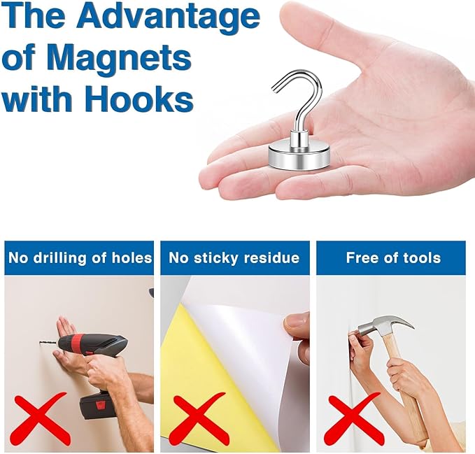 LOVIMAG Magnetic Hooks Heavy Duty 45Pcs, 50lbs Magnets Hook for Cruise Cabins, Magnets with Hooks for Cruise Ship Essentials, Neodymium Refrigerator Magnet for Fridge, Ceiling, Locker Accessories