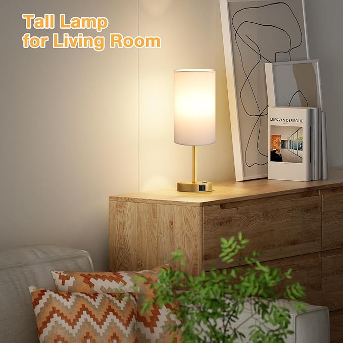 Touch Bedside Table Lamp with USB - 3 Way Dimmable Gold Lamp for Bedroom Nightstand, Desk Lamp with Charging Station for Dorm, Office, Kids Room, Living Room