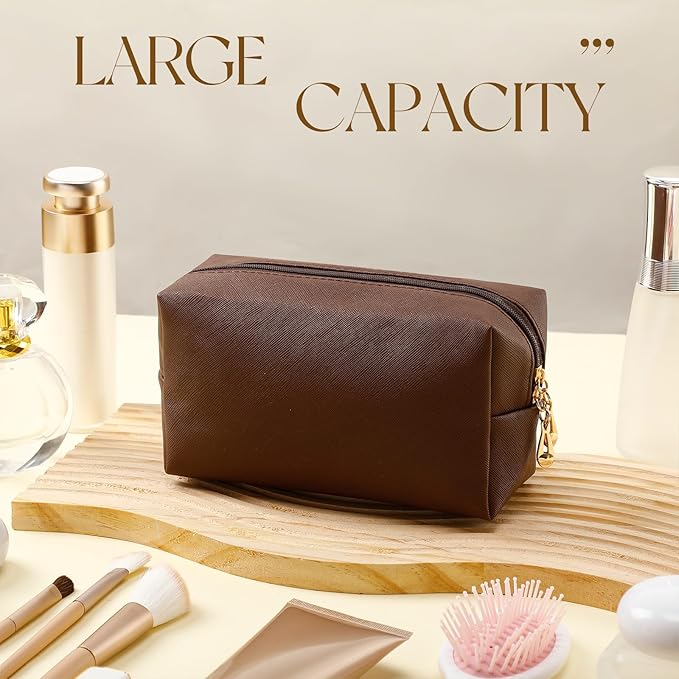 Kigeli 15 Pcs Aesthetic Makeup Bags PU Leather Cosmetic Pouches Waterproof Plain Toiletry Bags Makeup Pouches Bulk for Women Party Gift Travel Storage Organizer (Mixed Color)