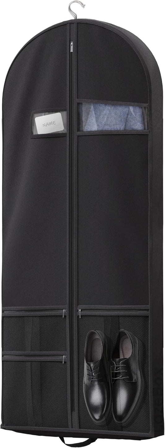 Travel Garment Bag with Zipper Pocket, Suit Bag for Suits, Dresses, Coats
