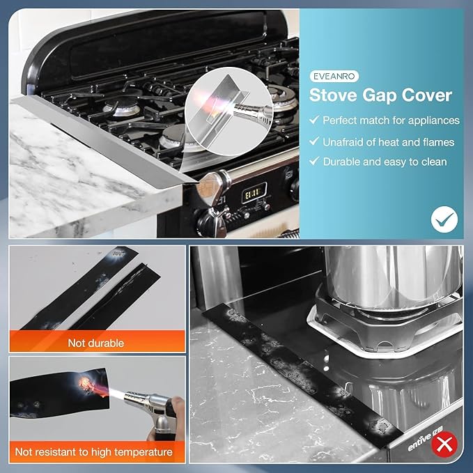 Eveanro 2PCS Kitchen Stove Counter Gap Covers, Stainless Steel Gap Cover, Cooktop Trim Kit, Stove Gap Guards, Oven Gap Filler, Heat Resistant & Effectively Protect Stove Gap Filler 16.5-33inch Silver
