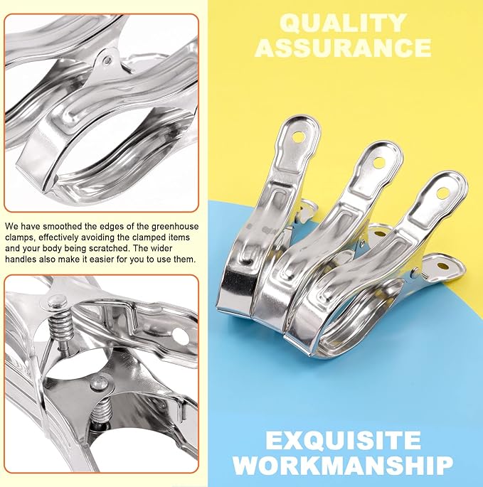 Tanstic 20 Pcs 5.1 Inch Stainless Steel Greenhouse Clamps Garden Clips Greenhouse Clips Heavy Duty Garden Clips with Strong Grip and Large Open Mouth for Netting Holding