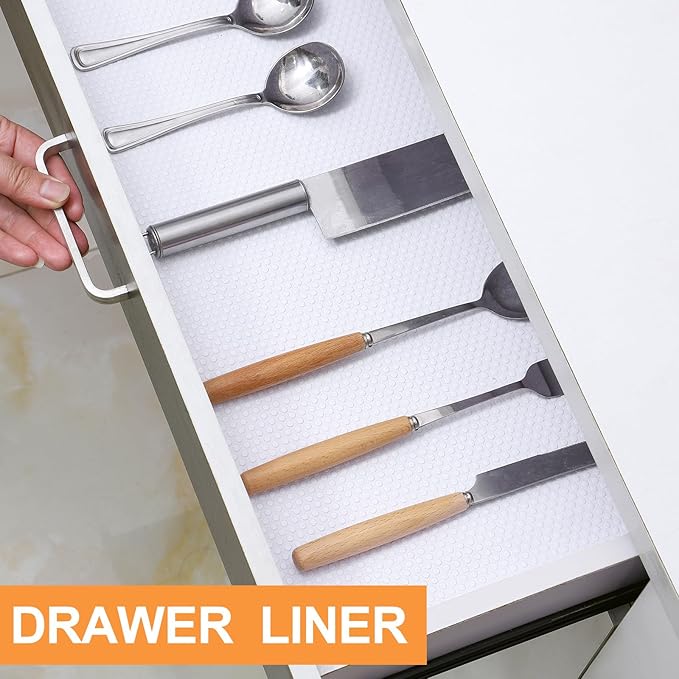 FLPMIX White Shelf Liner for Kitchen Cabinets 12 inch Wide - Easy to Cut Drawer Mat 12" x 120 Inch - Waterproof Non-Adhesive Pantry Cabinet Liner