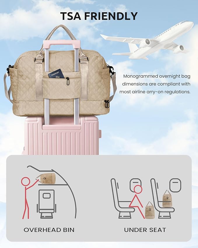 College Girl Gifts-Initial Kids Travel Bags with Shoe Compartment, Personalized Weekender Bag, Monogram Overnight Bag for Women, Travel Bag with Makeup Bag Teacher Gifts (Letter A)