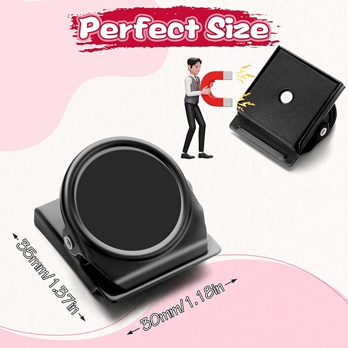 Grtard 12 Pack Magnetic Clip 1.8Inch, Black Refrigerator Clip Magnets, Clip with Magnet, Heavy Duty Refrigerator Magnets, Magnet Clips for Whiteboard, Fridge, Note List, Photo Displays, Locker