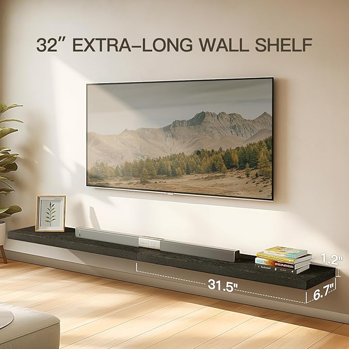 AMADA HOMEFURNISHING Floating Shelves Wall Mounted, 32 x 7 Inch Wall Shelves for Bathroom, Bedroom, Living Room, Black Shelves Set of 2