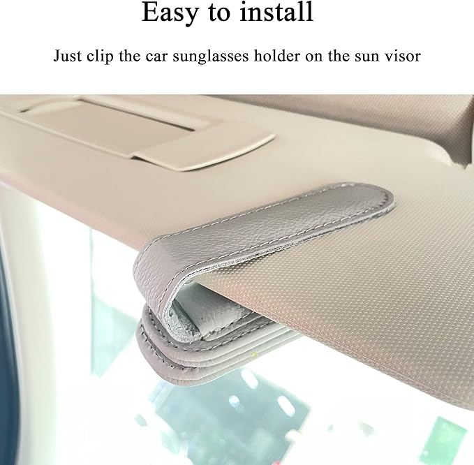 KIWEN Sunglasses Holders for Car Sun Visor, Magnetic Leather Sunglass Glasses Eyeglass Clip for Car (2, Gray)