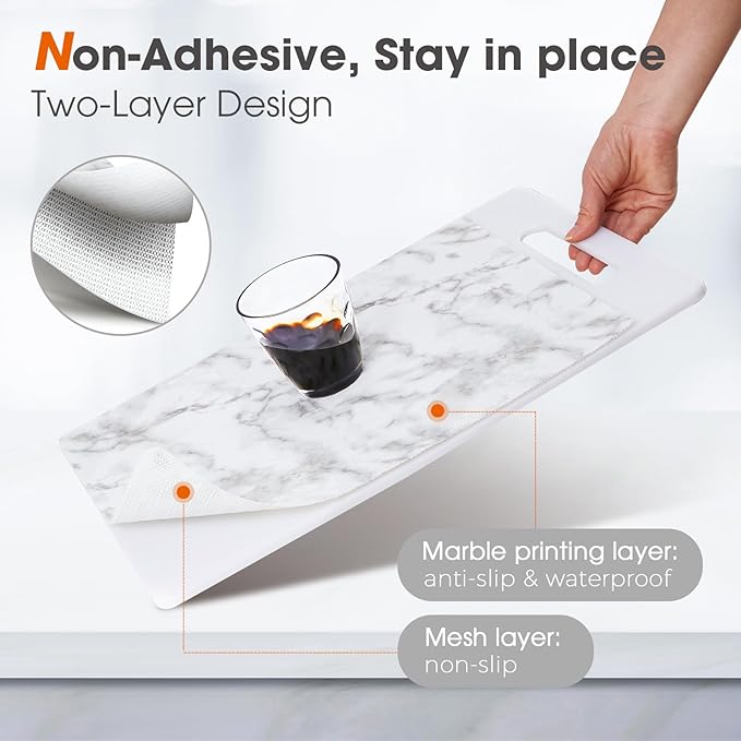 Drawer and Shelf Liner, Non-Slip Kitchen Cabinet Liners Non-Adhesive Thick Strong Grip Waterproof Washable Mats Protect Dresser Shelves Cupboard Bathroom Cabinets, White Marble, 24 in X 20 FT