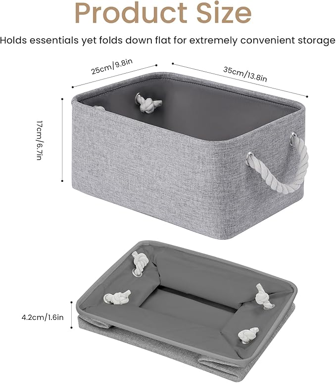 VQRTEXA Storage Baskets for Shelves 13.8x9.8x6.7 Inch, Foldable Fabric Storage Bins with Handles, Small Storage Baskets for Organizing Closet, Bathroom, Office, Home Organization (3-Pack, Gray)