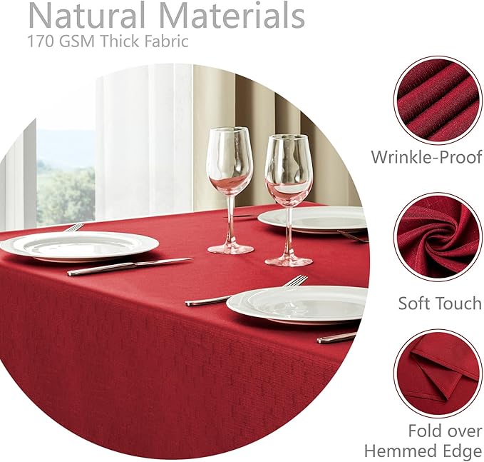 2 Pack Rectangle Tablecloth, 60x120 inch, Water Resistant Wrinkle Free Linen Textured Table Cloth Washable, Decorative Fabric Table Cover for Dining, Party and Camping, Red