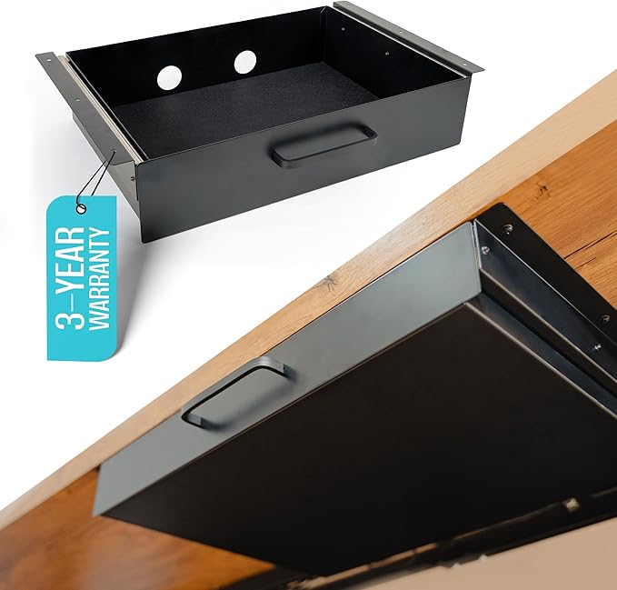 Storage Drawer - Carbon Steel Underdesk Drawer Slide Out, 17.7 x 12 x 4 in, Matte Black - Premium Quality, Ergonomic Organization, Cable Management, Versatile Sizes, Luxe Extras