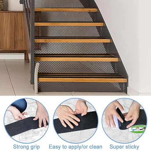 Anti Slip Tape, High Traction, Strong Grip Abrasive, Not Easy Leaving Adhesive Residue, Indoor & Outdoor (12" Width x 190" Long, Black)