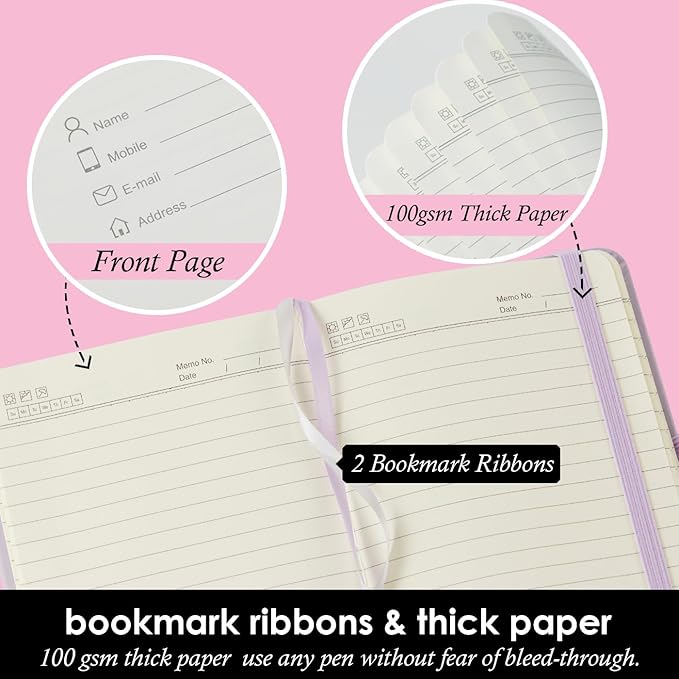 3 Pack Small Notebook Journal with Pen, A6 Mini Pocket Size Notepad Journal Notebook for Women/Men Work, Cute Note Book Note pads, 3.7" x 5.7", Leather, Pink, Purple, Green