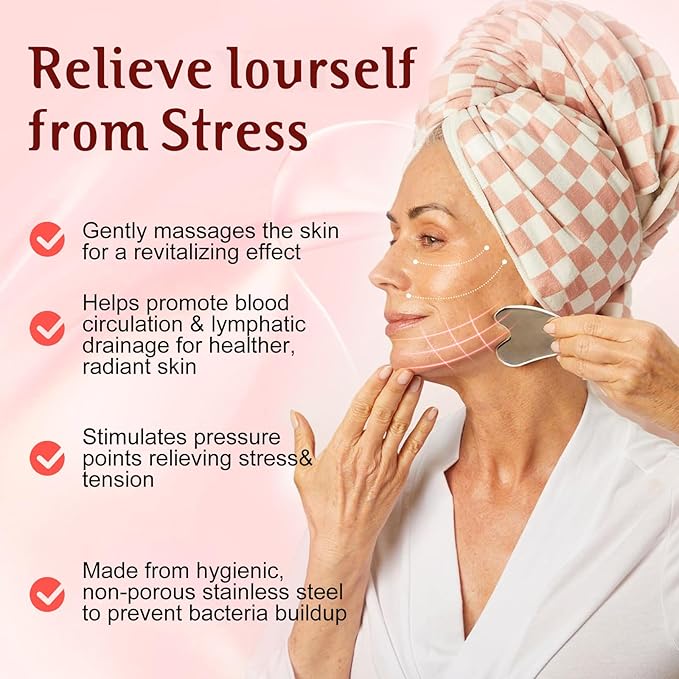 Gua Sha Facial Tools and Face Roller Set, Stainless Steel Facial Sculpting Eyes Roller Guasha for Face, Chin & Jawline Sculpting,Skin Care (Stainless Steel)