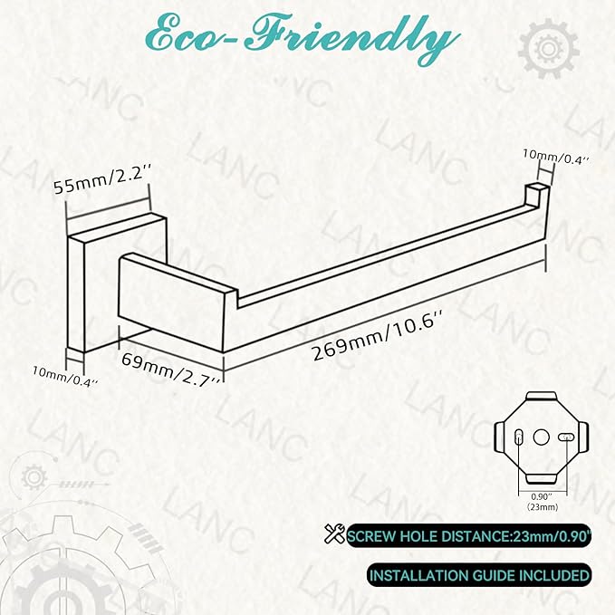 LANC Bathroom Hand Towel Holder Brushed Nickel Hand Towel Bar 10 Inch Right Side Square Towel Ring for Kitchen Bathroom Wall Mount Stainless Steel Modern Towel Racks Hanger, A8806BN