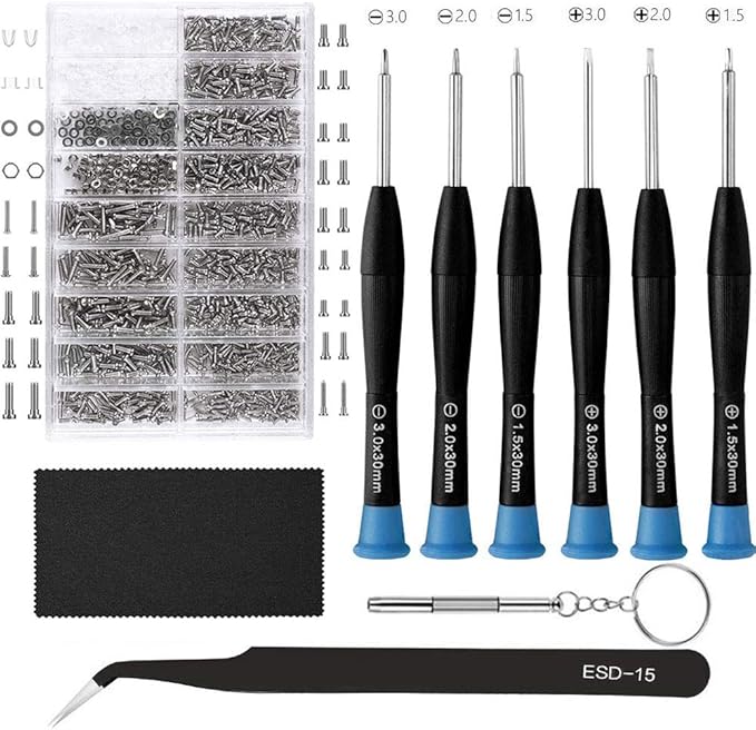 Eyeglasses Repair Kit, HKIDEE Sunglasses Repair Kit with 1000PCS Eyeglass Screws and 6 Pcs Screwdrivers Tweezer for Glasses, Sunglass, Watch Clock Spectacle Repair