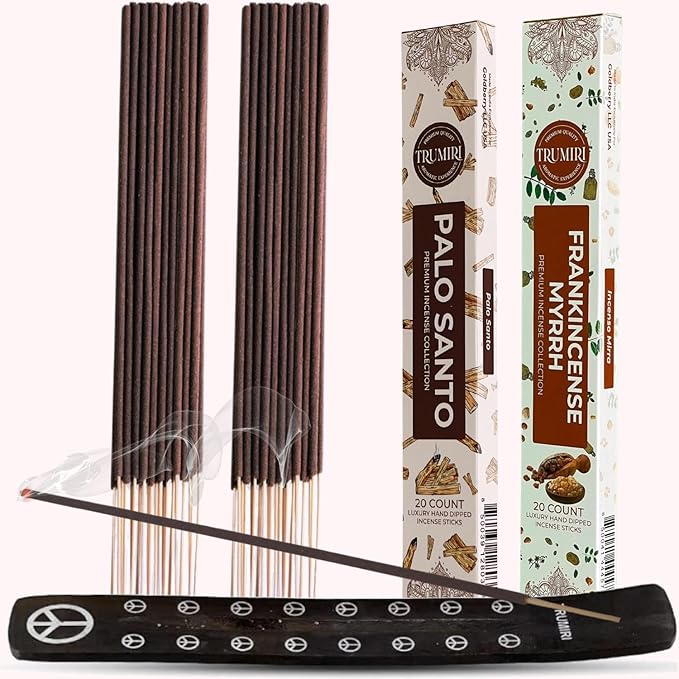 Trumiri Incense Sticks - Combo Pack of 40 Insence-Sticks - 20 Palo Santo + 20 Frankincense Myrrh - Insenses - Insents - Incents - Inscense - Incence - Incienso - All Natural Incense Sticks