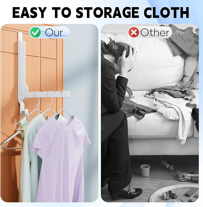 4 Pack Over The Door Hanger Folding Clothes Drying Rack, Folding Hanging Coat Rack for Indoor Laundry Room Compact Small Space Foldable Portable Clothing Hanger Hook Collapsible (Wihte-4(Upgraded))