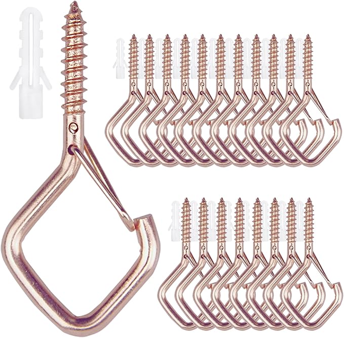 20PCS Eye Screw Hooks for Hanging Heavy Duty with Safety Buckle. Metal Ceiling Hooks for Hanging Plants, Cups, Wind Chimes, Bird Feeders, String Lights Indoors & Outdoors, 2.36 Inch (No Drill Bit)