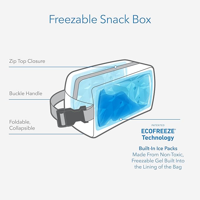 PackIt Freezable Snack Box, Gray Fog, Built with EcoFreeze Technology, Collapsible, Reusable, Zip Closure with Buckle Handle, Designed For Work Snacks, Fresh Snacks On the Go, Adults, and All Ages
