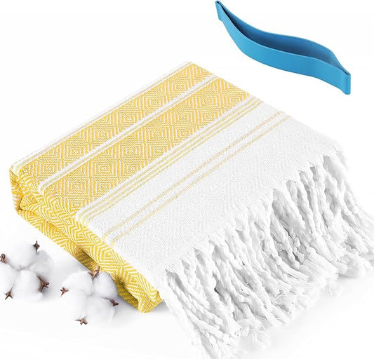 Genovega Oversized Cotton Turkish Beach Bath Towel Set 74"x38" Extra Large Sand Free Quick Dry Swim Camping Pool Clearance Towels Travel Blanket Adult Essentials Stripe Yellows
