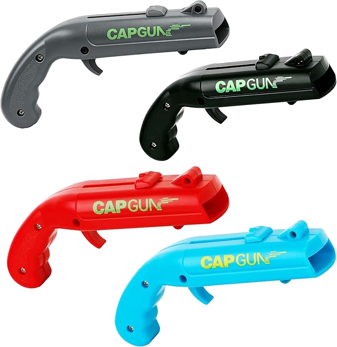 Cap Gun Bottle Opener, 4 Pack Bottle Cap Launcher Shooting Guns, Ultimate Party Opener Set for Adults, Cool Gadget Gifts for Men