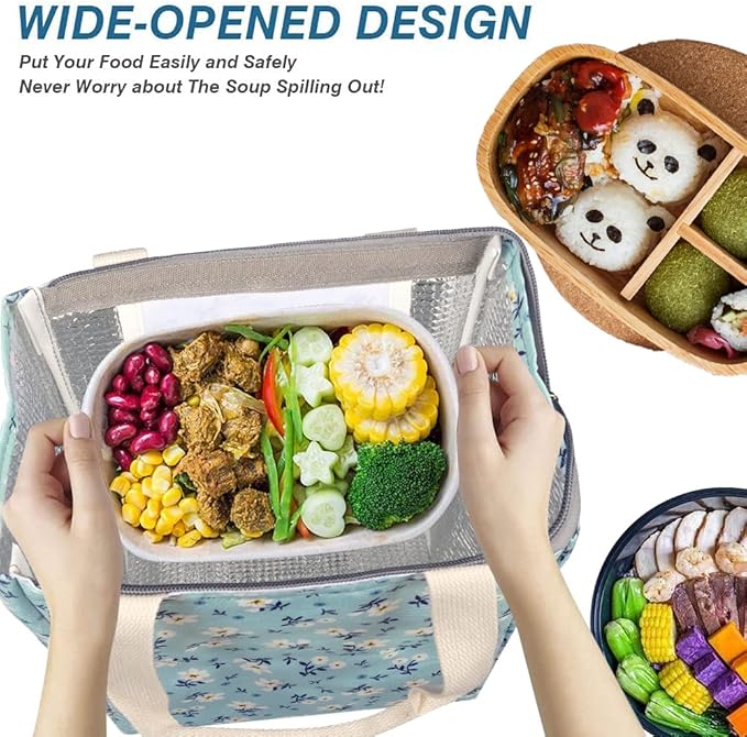 iknoe Insulated Lunch Bag for Women & Adults, 9L Foldable Wide-Open Cooler Bag with Pockets, Leakproof & Portable, for Picnic, Office, Beach(Shivering)