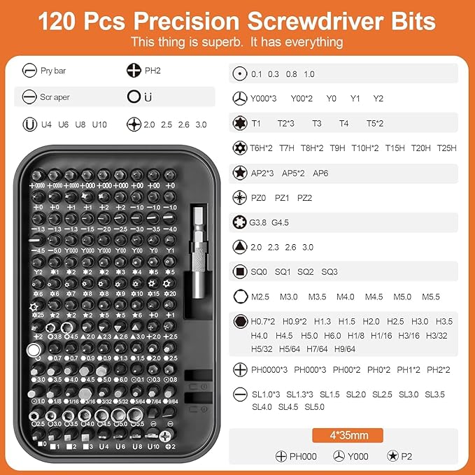 Screwdriver Set - Precision Screwdriver Bit Sets, Mini Hex Phillips Torx Slotted Screwdriver Bit Set with Tool Box, Ideal for Electronics, Laptop, iPhone, Jewelers and More (130-IN-Black)