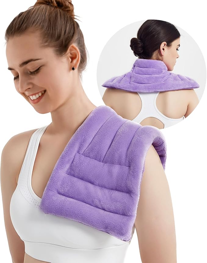 Microwave Heating Pad for Pain Relief, 8 x 18 Microwavable Moist Heat Pads for Neck, Shoulder, Back, Knee, Period Cramps, Rice Heat Pack Hot & Cold Compress Reusable & Portable, Purple