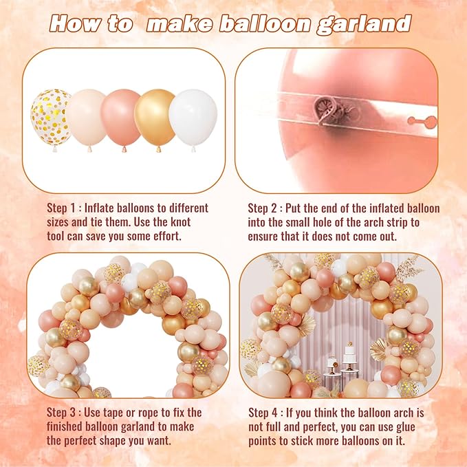 Ouddy Party Blush Balloons Arch Garland Kit, Different Sizes 12 10 5Inch Peach Rose Gold Pastel Orange Metallic Confetti Balloon for Bridal Baby Shower Wedding Birthday Party Decoration