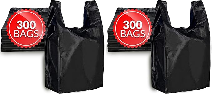 Reli. T-shirt Bags (300 Count) (Black) (11.5" x 6.5" x 21") - Black Plastic Bags (Plain) - Grocery, Shopping, Restaurants (Pack of 2)