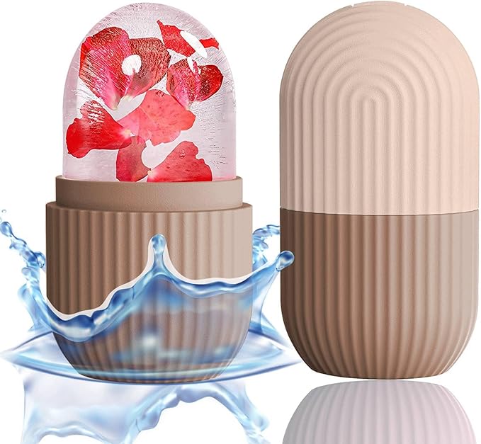 XHJRI Ice Face Roller Massager, Ice Cube Roller for Face, Eyes and Neck, Naturally Conditioning and Skin Care, De-Puff Eye Bags, Reduce Migraine Pain, Reusable Massage Silicone Ice Mold (Coffee)