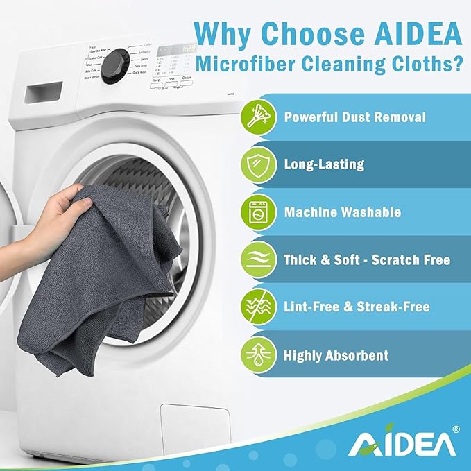 AIDEA Microfiber Cleaning Cloth-600PK, Soft Microfiber Towels for Cars, Absorbent Cleaning Rags, Lint-Free Streak-Free Wash Cloths for House, Kitchen, Window(12in.x12in), Grey