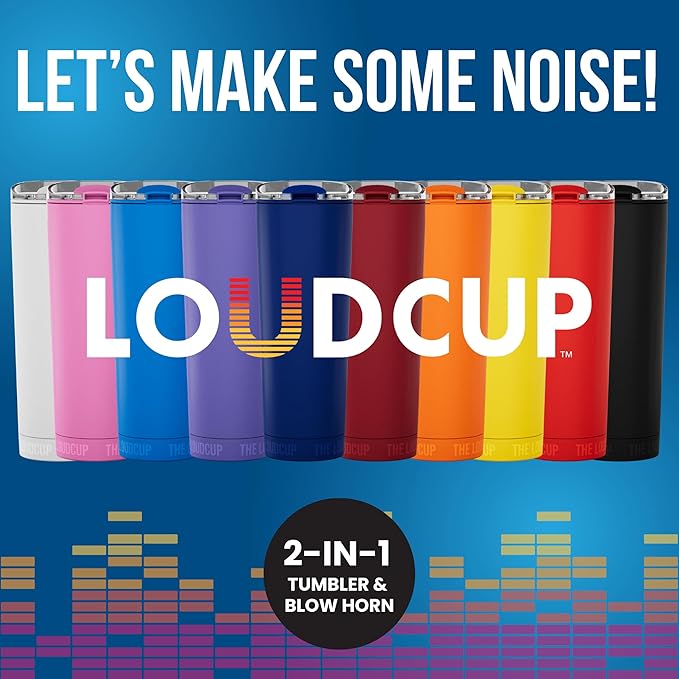 The LoudCup Blow Horn Tumbler, Cheer & Sip 2-in-1 Reusable Water Bottle with Built-In Horn for Sports Games, Tailgates, Parties & Events, BPA-Free