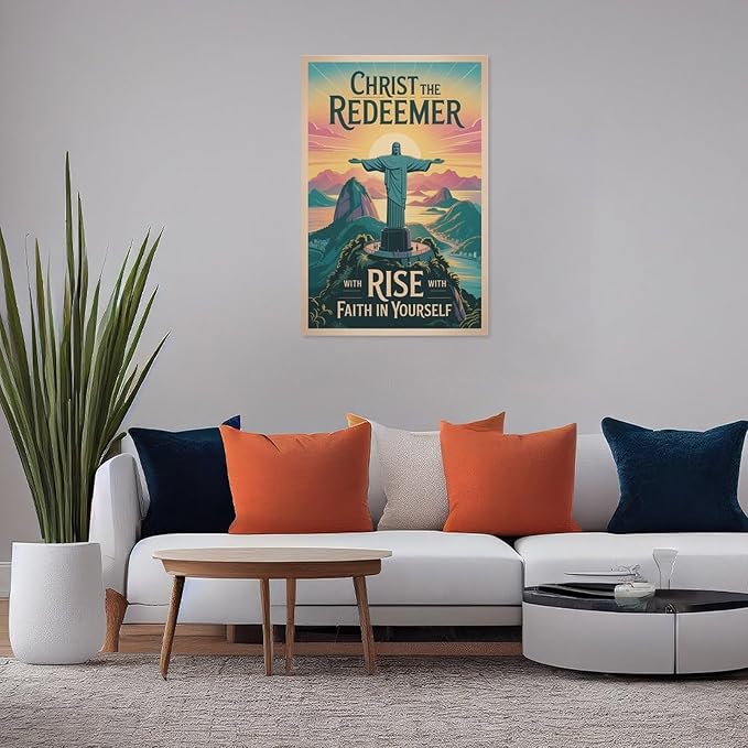 Inspirational Wall Art Christ The Redeemer Motivational Poster Rise with Faith in Yourself Décor for Office Classroom Meditation Room Canvas Poster Unframe-style 24x36inch(60x90cm)