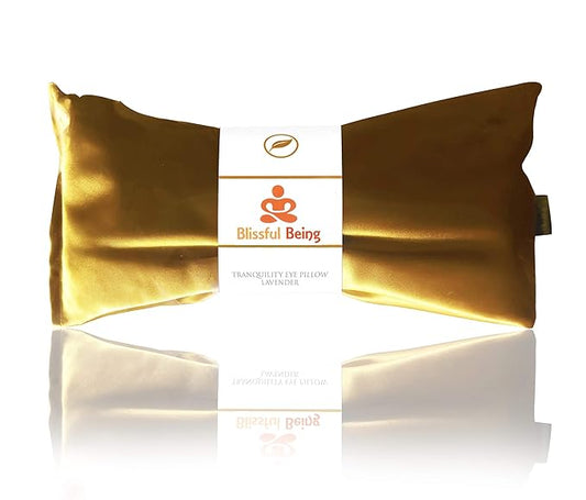 Lavender Eye Pillow - Hot or Cold Weighted Satin Eye Mask perfect for Sleeping, Yoga, Meditation - Gifts for Women, Birthday, Teachers - Natural Herbal Relaxation (Gold)
