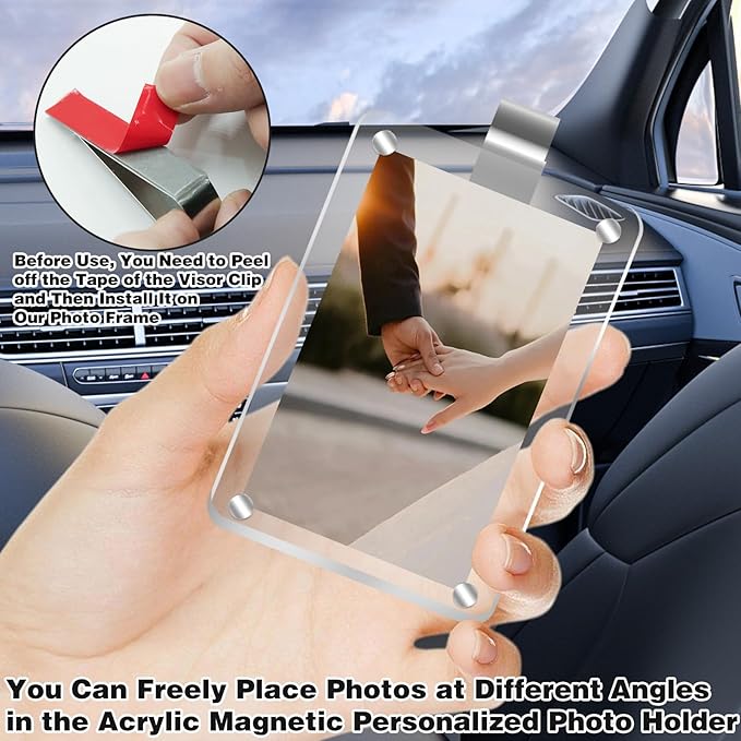 2Pcs Car Picture Holder, Acrylic Magnetic Personalized Photo Holder Car Accessories Car Photo Holder Car Visor Clip, Personalized Car Picture Frame, Suitable for Adding Family or Personal Photos