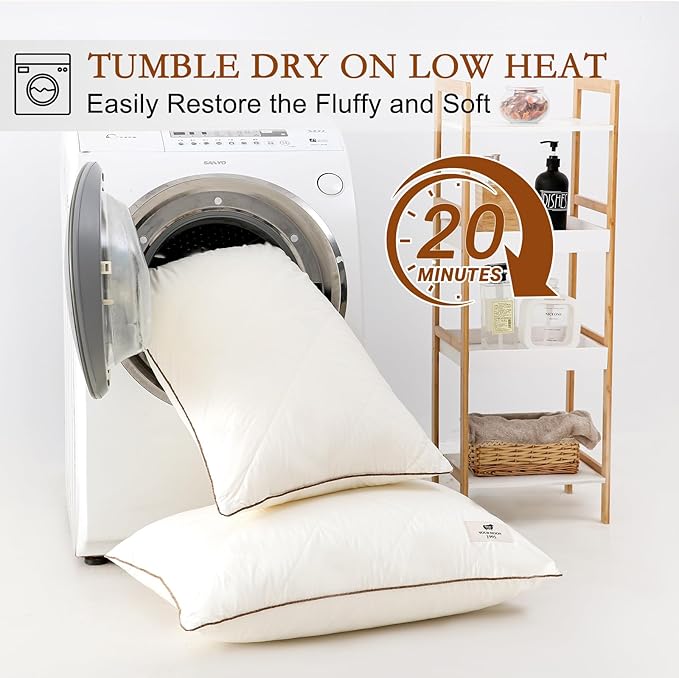 YOUR MOON Organic Wool Pillow Queen Size, Soft Breathable Support Bed Pillows for Sleeping, Luxury Down Alternative Pillow for Side & Back Sleepers, 100% Cotton Cover, Natural Wool Filling (Off White)