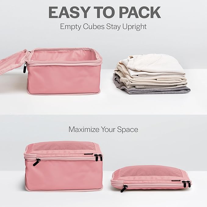 Aerotrunk Compression Packing Cubes for Travel - Luggage Organizer Bags - Double Zipper Packing Cubes for Suitcases (4-Pack, Rose)