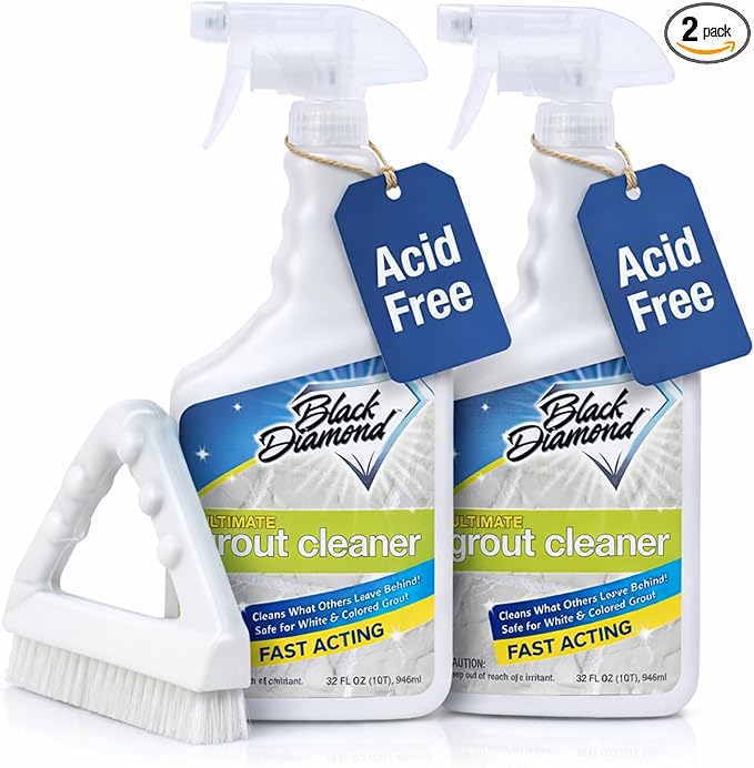 Ultimate Grout Cleaner for Tile Floors — Acid-Free Deep Cleaner Removes Grease, Dirt & Soap Scum Without Damaging Grout — Safe for Marble and All Natural Stone (2-QTS W Brush)
