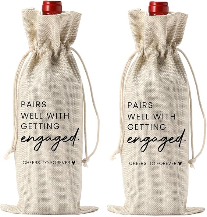 2pc Engaged Wine Bag Engagement Gifts for New Couples Her Engagement Party Decorations Pairs Well with Getting Engaged Wine Accessory Sets Champagne Bottle Wraps Bags