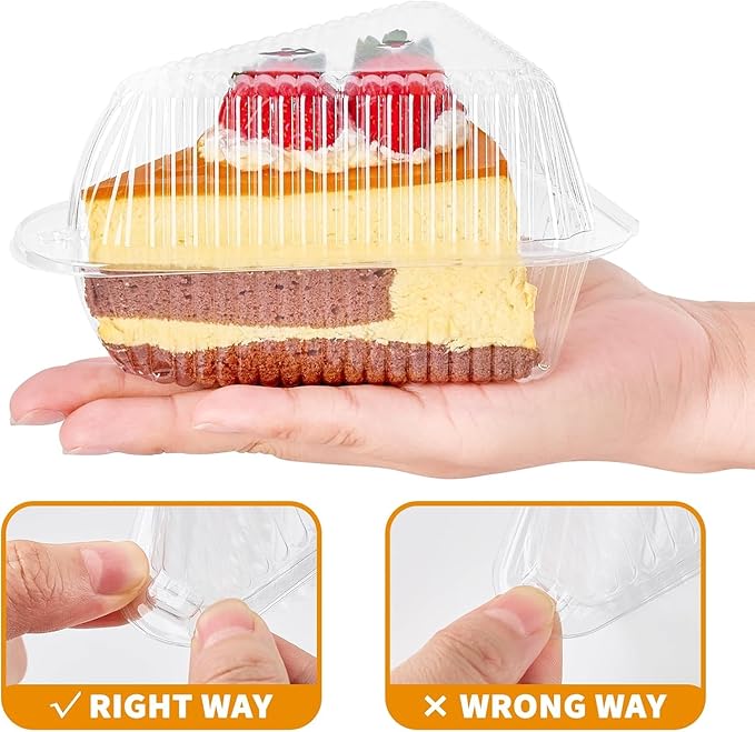 Zezzxu 50 Pack Cake Slice Containers with Hinged Lids, Clear Plastic Cheesecake Carriers Disposable Triangle Slice Boxes for Cake or Pie Slices, Sandwiches, Desserts
