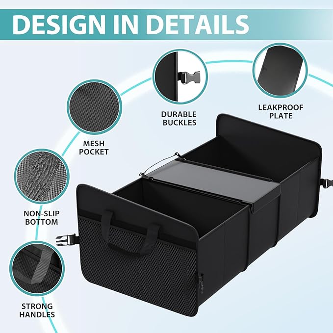 Sposuit Car Storage Trunk Organizer - Collapsible Trunk Organizer with Cooler for Grocery Cargo, Large Storage for Car, SUV, Sedan, Jeep
