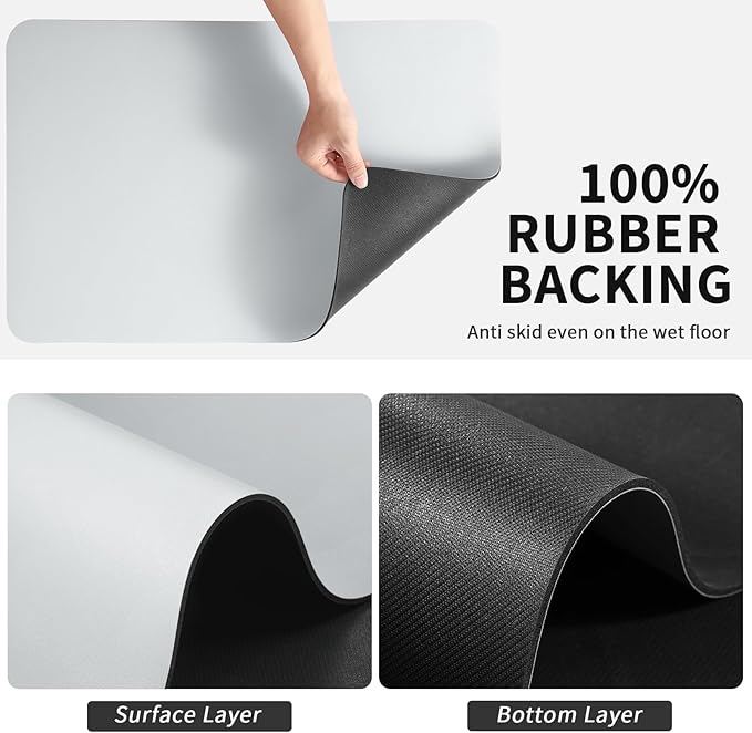 HotLive Dish Drying Mat for Kitchen Counter, Heat Resistant Drainer Mats with Non-slip Rubber Backed, Hide Stain Kitchen Super Absorbent Draining Mat, Easy to Clean Dish Rack Pad, Light Grey 18"x28"