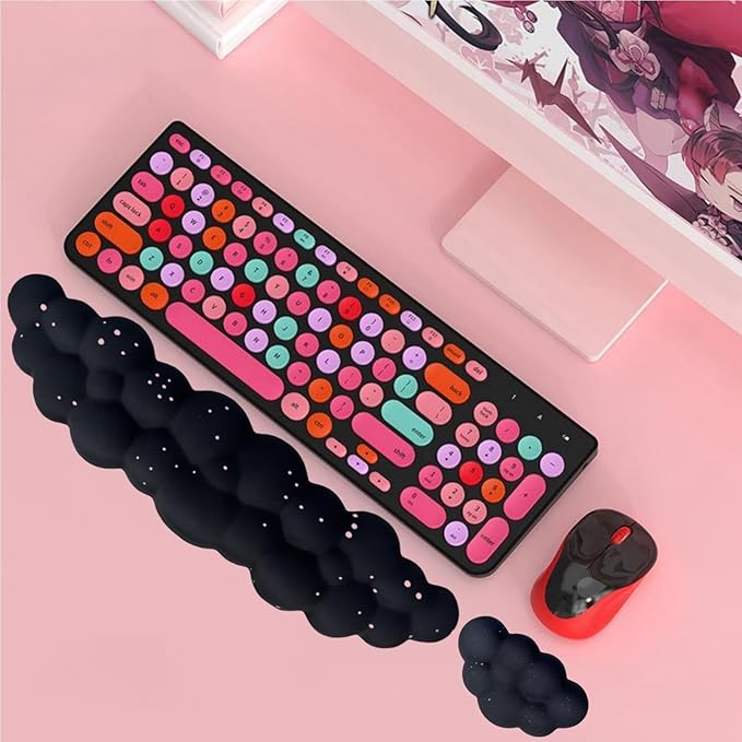 Cloud Wrist Rest Set for Keyboard and Mouse, Includes Cute Coaster, for Computers and Laptops (Black Star Set)