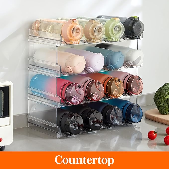 Lifewit Stackable Water Bottle Organizer for Cabinet, Plastic Bottle Holder Fits Bottles/Tumblers up to 3.8" Diameter for Pantry/Countertop, 4 Tier Holds 16 Bottles 41 x 20 x 34 cm/16 x 8 x 13.4"