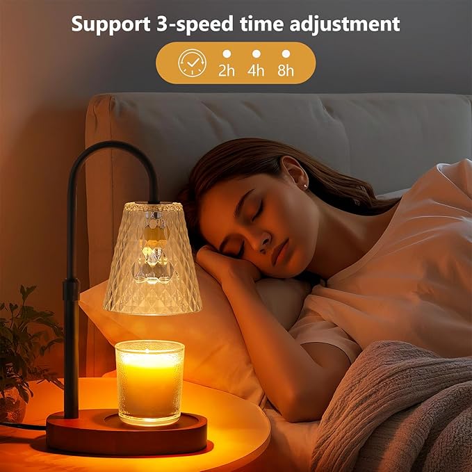 Candle Warmer Lamp with Timer: Electric Candles Warmers Adjustable Height Dimmable - Large Wax Candle Warmers Lamps Scented Flower Light - Home Decor Vintage Wood Base Shade Heat Modern Style Black
